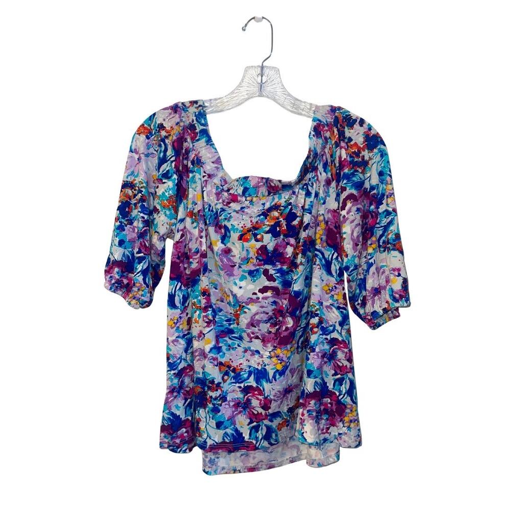 Loveappella Castania Floral Multicolor Off the Shoulder Blouse SZ Medium Spring